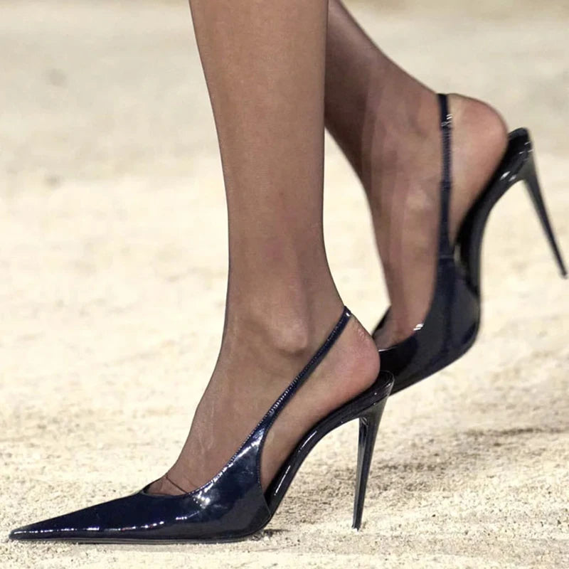 Colors Custom Women Super Pointy Toe Shoes Back Strap High Heels Slip on  Patent Pumps Slingback Dress Sandals