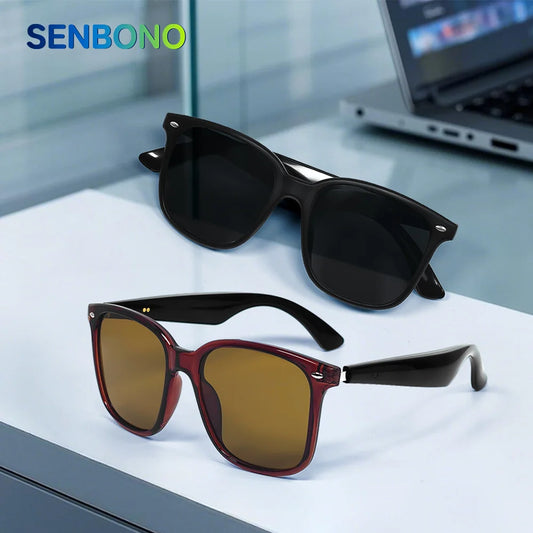 SENBONO GY500 HiFi Stereo Wireless Headphones Smart Glasses Translator UV Protection for Travel Outdoor Sports AI Sunglasses