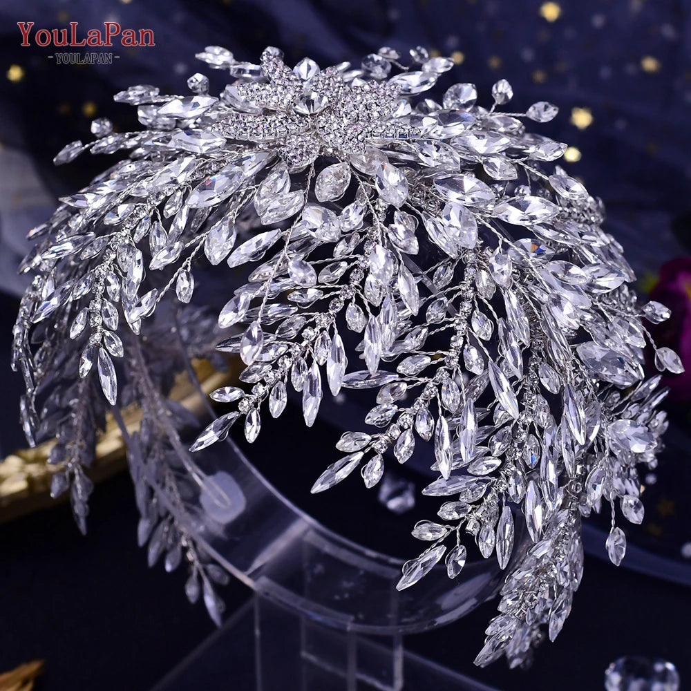 YouLaPan Bridal Hair Accessories Wedding Headband Rhinestone Headdress Bride Tiara Prom Wedding Hair Jewelry Queen Crown HP431