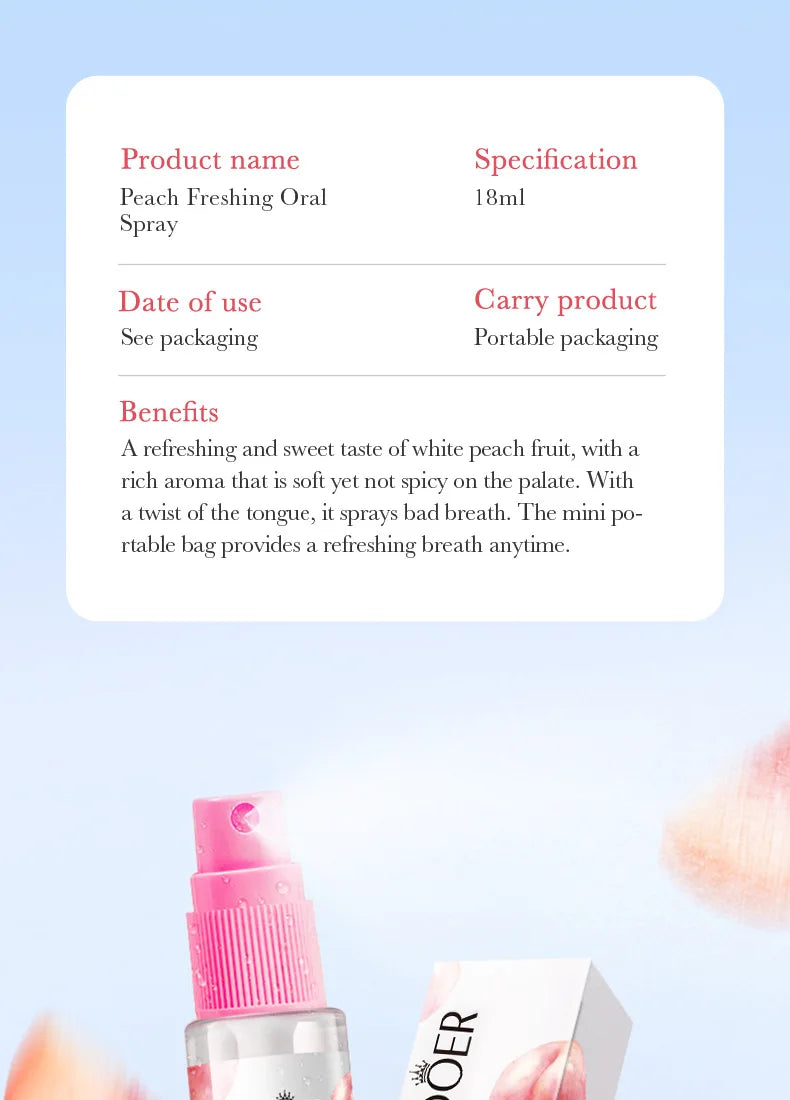Peach Mint Lemon Fresh Breath Mouth Spray Fresh Breath Mild Remove Bad Breath Bring a Cool and Comfortable Experience
