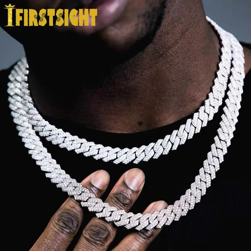 New 12mm Cuban Link Chains Necklace Gold Silver Color CZ Hiphop Fashion Jewelry Bling AAA Zircon 2 Row Iced Out For Men