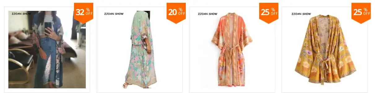 BOHO Women Blue With Pink Flower Print Kimono Shirt Holiday Tide Bow Sashes Mid Long Cardigan Summer Blouse Beach Cape