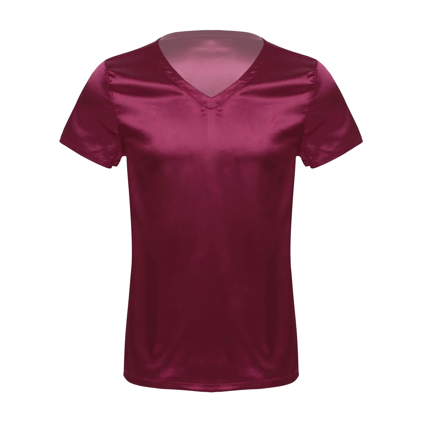 Mens Male Clothing V Neck Short Sleeve Satin Casual Comfortable T-Shirt Loose Pajamas Tops Loungewear Sleepwear Nightwear