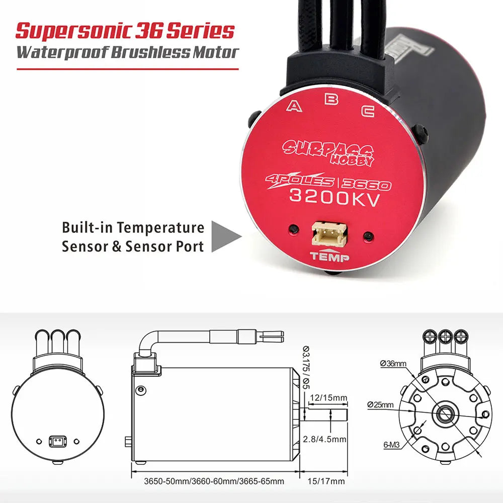 Rocket RC V2 supersonic 3650 3660 3665 3670 3674 Built -in Temperature Sensor Brushless Motor for 1/8 1/10 RC Car Off-Road Boat
