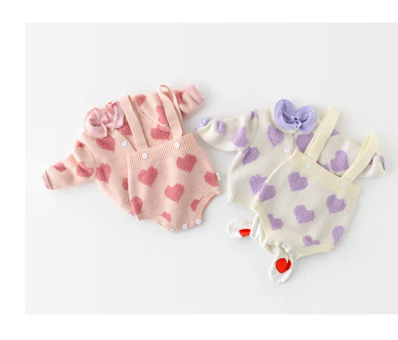 MILANCEL baby girl clothes baby knit clothing set heart bodysuit baby sweaters 2 pcs baby suit  soft newborn clothes