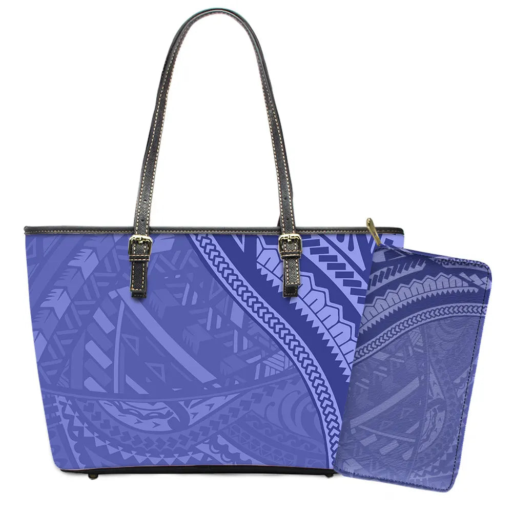 Elegant Polynesian Tribal Hawaii Tropical Leather Purses with Zipper Wallet Luxury Ladies Tote Bag Custom Women's Shoulder Bag