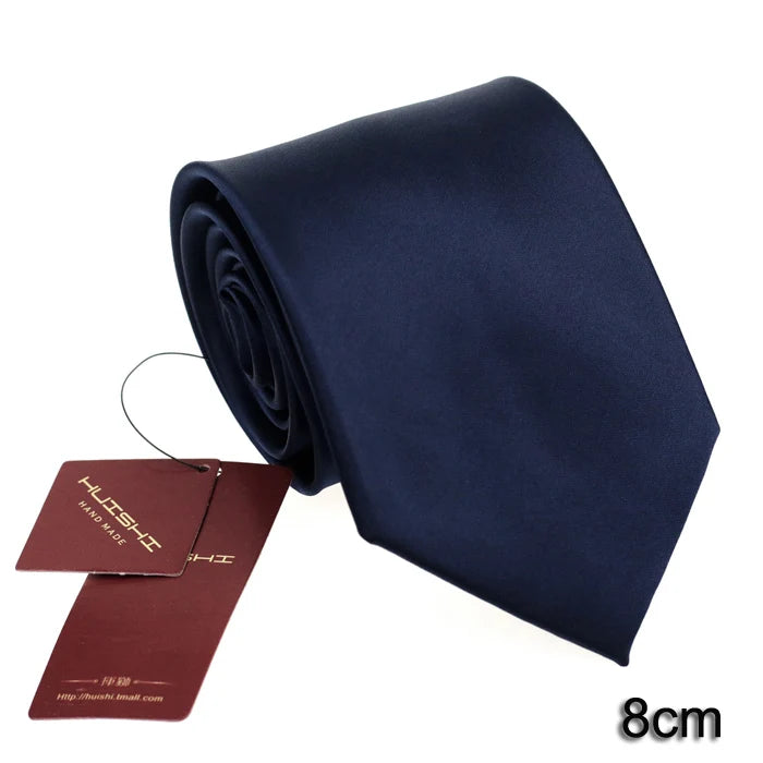 HUISHI 8CM Men's Solid Dark Blue Color Neck Tie 6cm Waterproof Jacquard Necktie Daily Wear Cravat Wedding Party For Men