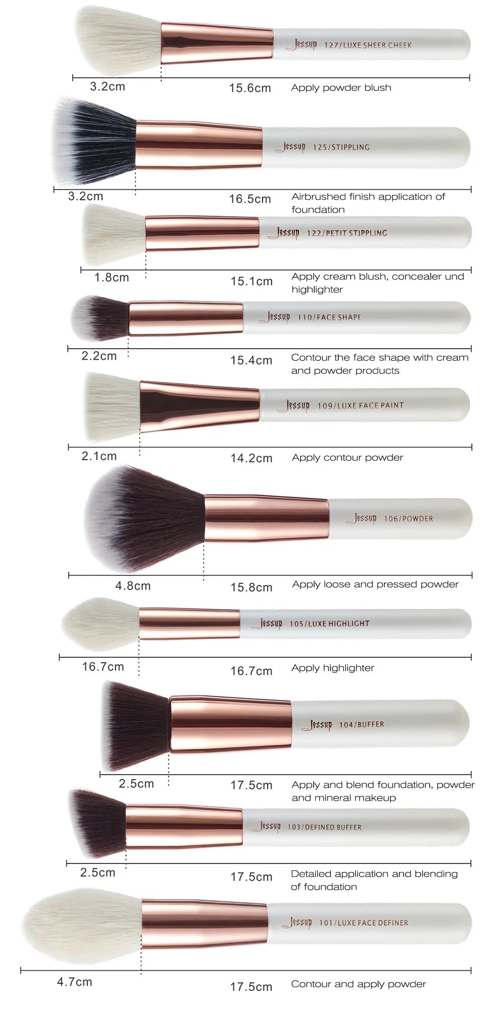 Jessup 25pcs Professional Makeup Brushes set Make up Brush Tools kit Foundation set Powder Blushes Beauty Pearl White T215