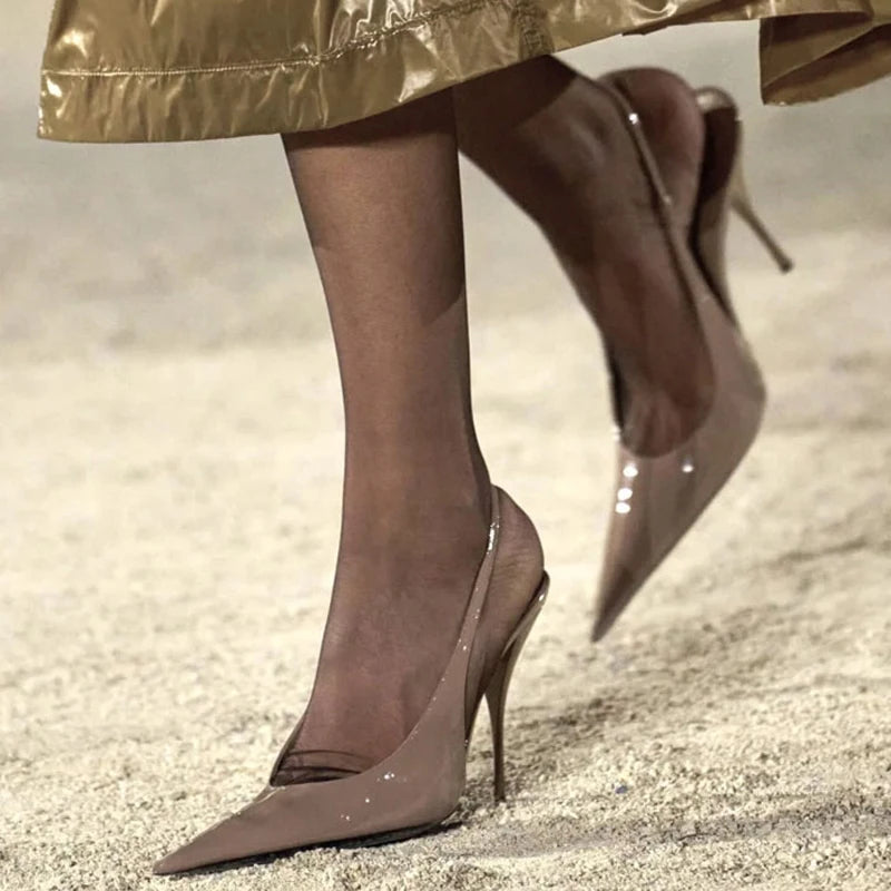 Colors Custom Women Super Pointy Toe Shoes Back Strap High Heels Slip on  Patent Pumps Slingback Dress Sandals