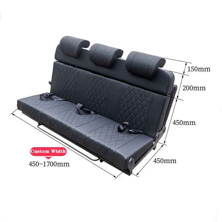 Wholesale Adjustable Triple-Person Folding Leather Sofa Customized RV Passenger Seat Bed for Camper Vans MPVs Modified Car Seats