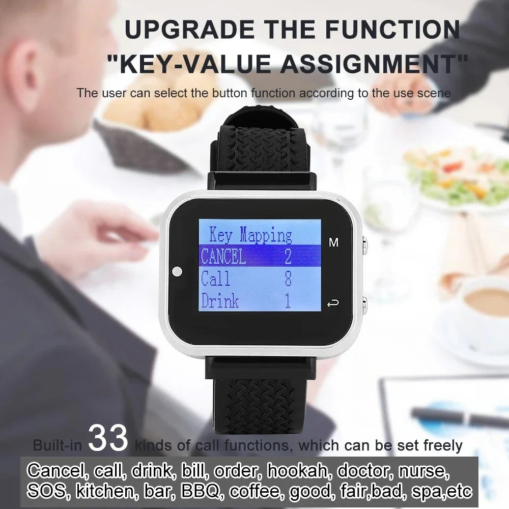 20 Call Button 2 Watch Pager Receiver for Restaurant Cafe Bar Wireless Service Call Bell Guest Calling System Pager