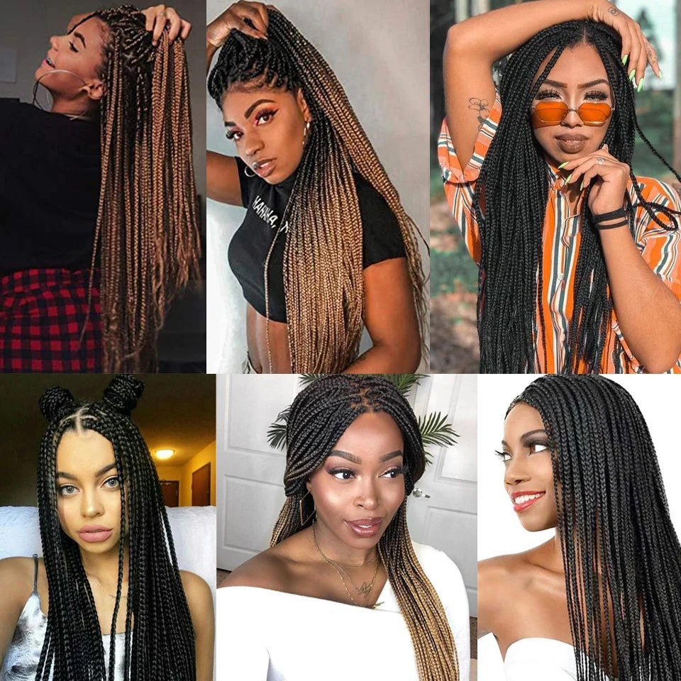 Wakego 26 Inch Ombre Box Braided Wigs For Black Women Braided Wig Fake Scalp Heat Resistant Braiding Hair Wig Peruca Sintetica