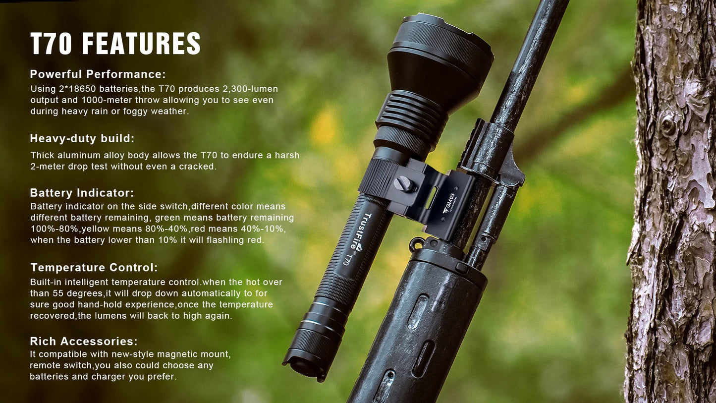 Trustfire T70 High Power Led Flashlights 1KM Long Range 2300LM Ultra Powerful Outdoor Torch Light for Hunting with Remote Switch