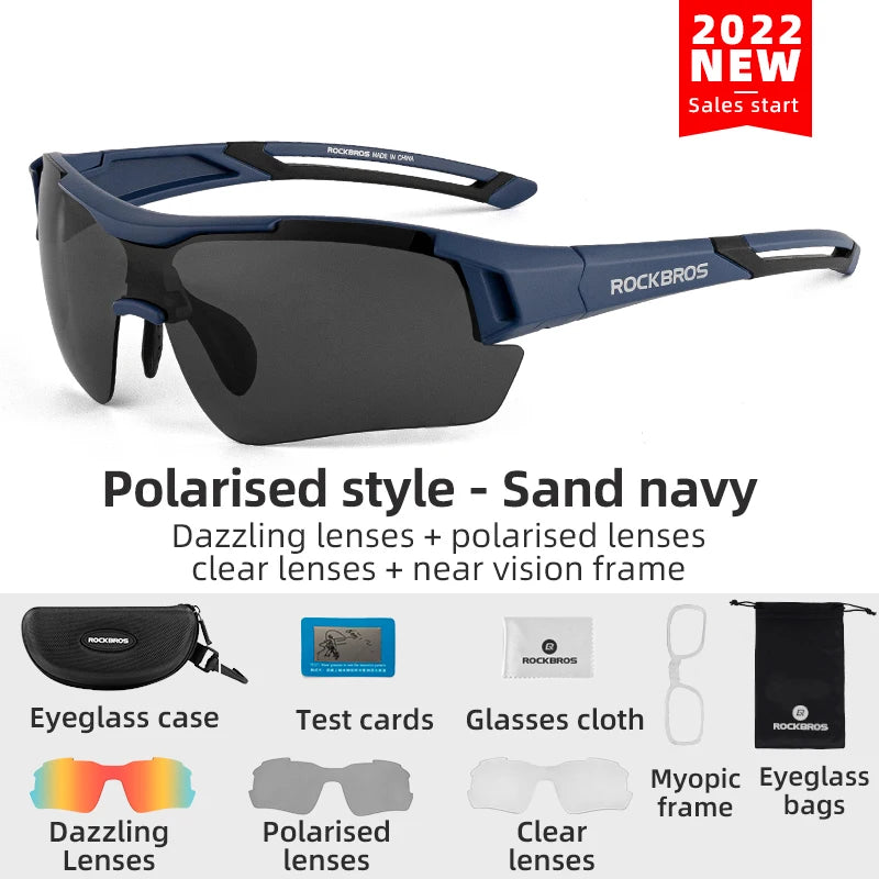 ROCKBROS Cycling Polarized glasses Bike Sunglasses Outdoor Sports Sunglasses MTB PC Goggles Eyewear 5/3 Lens Bicycle Accessory
