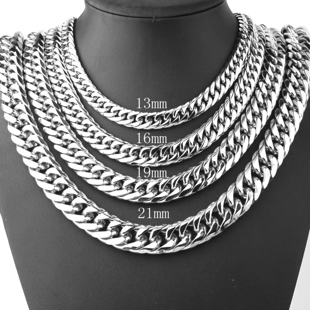 9/11/13/16/19/21mm Heavy Polished Stainless Steel Necklace Men Curb Cuban Link Chain Necklace Or Bracelet Choker Jewelry 7-40"