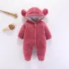 Winter Newborn Infant Toddler Boys Girls Cartoon Bear Footed Jumpsuit Baby Coral Fleece Hooded Romper
