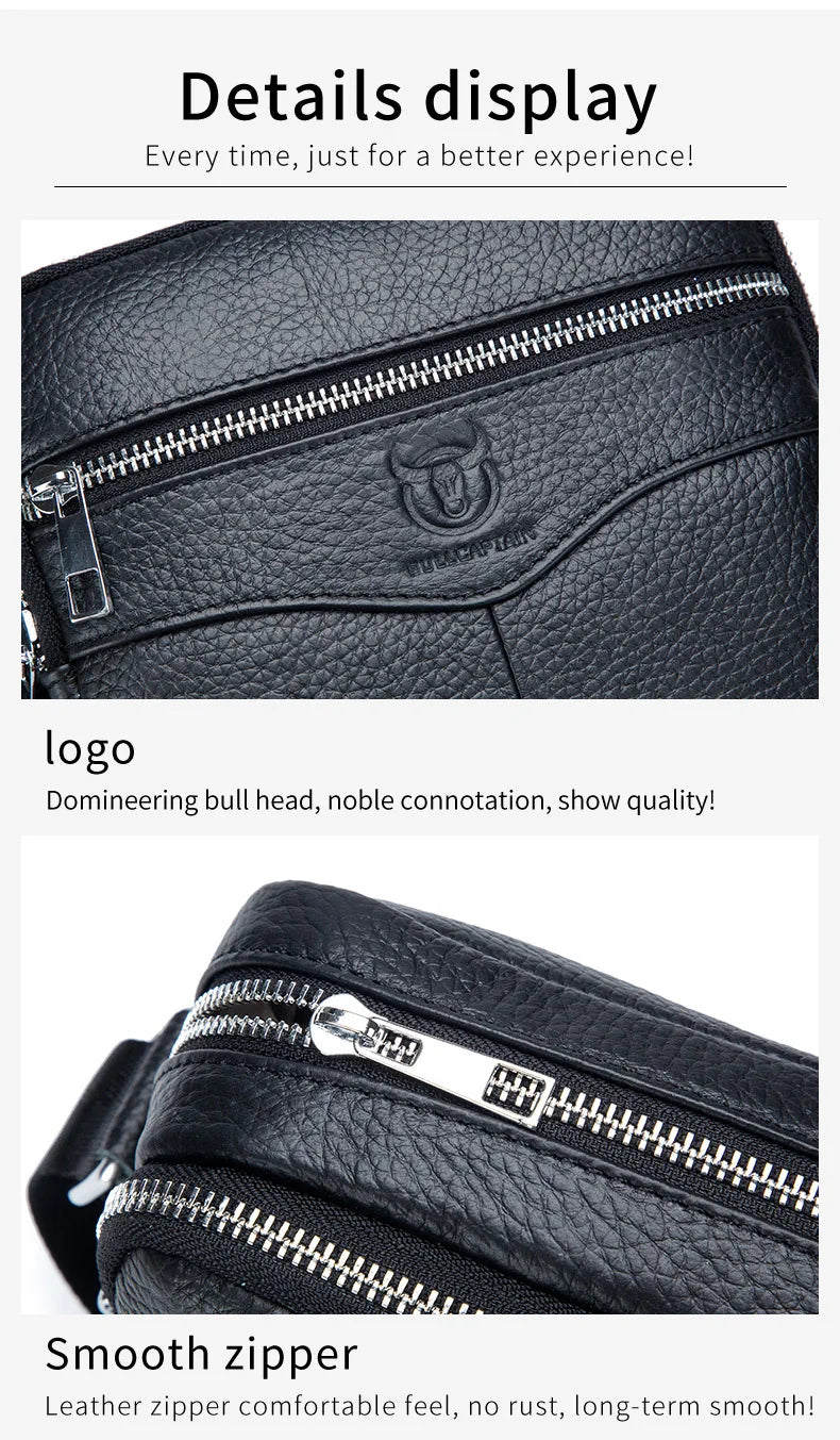 BULLCAPTAIN 2024 New Brand 100% cowhide men's bag shoulder bags high quality messenger small bag retro square luxury  handbag