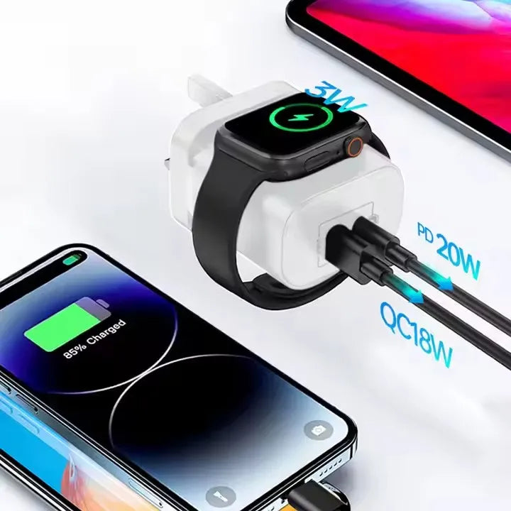 New Design 23W Fast PD Charger 1 Type-C 1 USB Ports OCP Wireless Charger Compatible QC2.0 QC3.0 for Home and Office