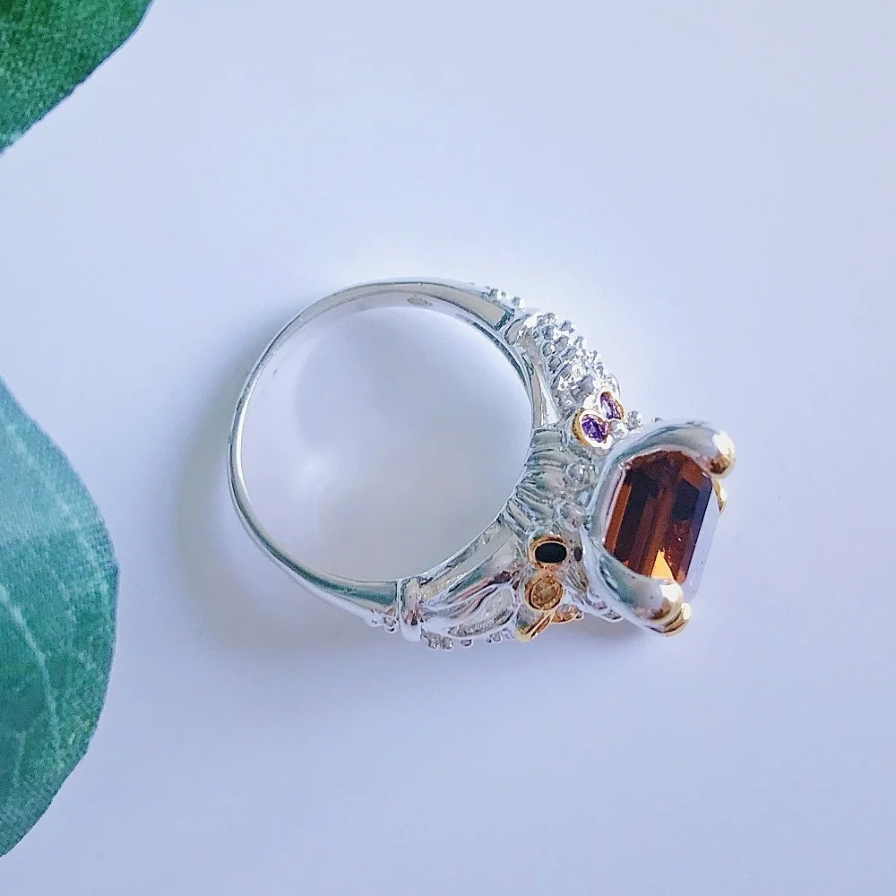 DreamCarnival1989 Crown Design Wedding Ring for Women Two-Tone Sparkling Brown Zirconia Elegant Factory Direct WA11715