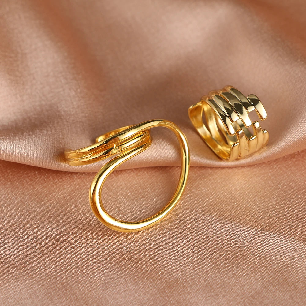 Fashion Hips Hops Jewelry Exaggerated Geometric Ring for Women Gold Plated Irregular Twist Finger Ring for Women Girls
