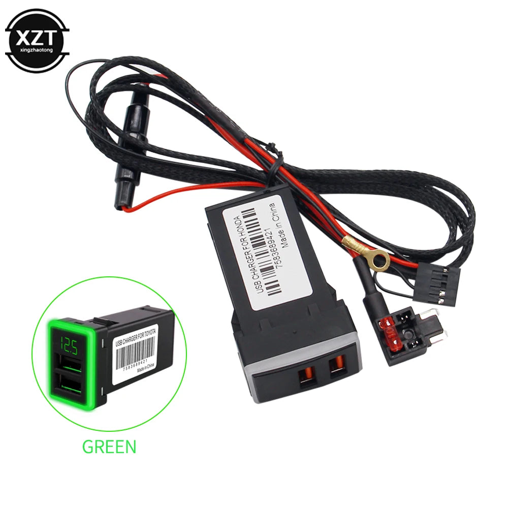 QC3.0 12V Dual USB Car Charger LED Voltmeter Power Adapter With Digital Voltage Display For HONDA