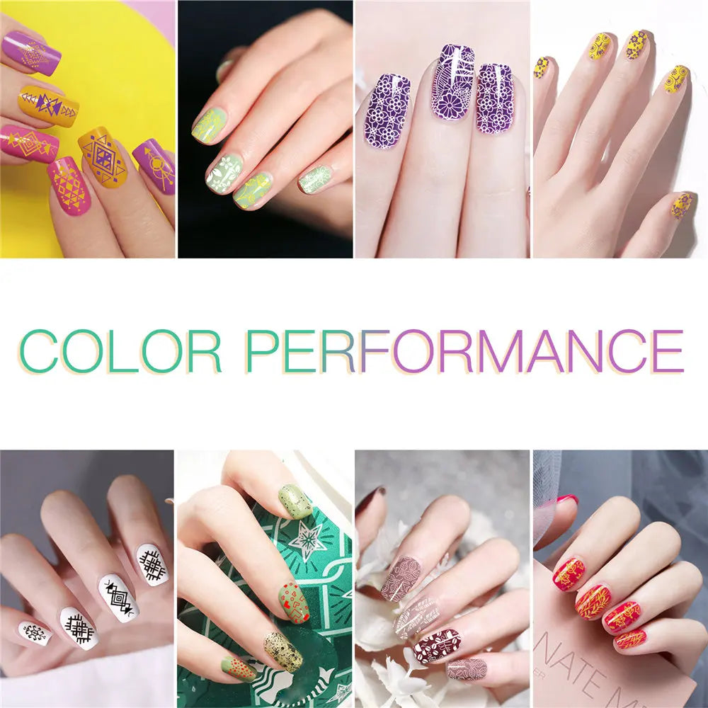 BIUTEE Nail Stamping Gel Polish Set 12 Colors Templates Stamp Print Oil UV Gel Varnish Soak Off Nail Art Kit Stamping Plate Tool