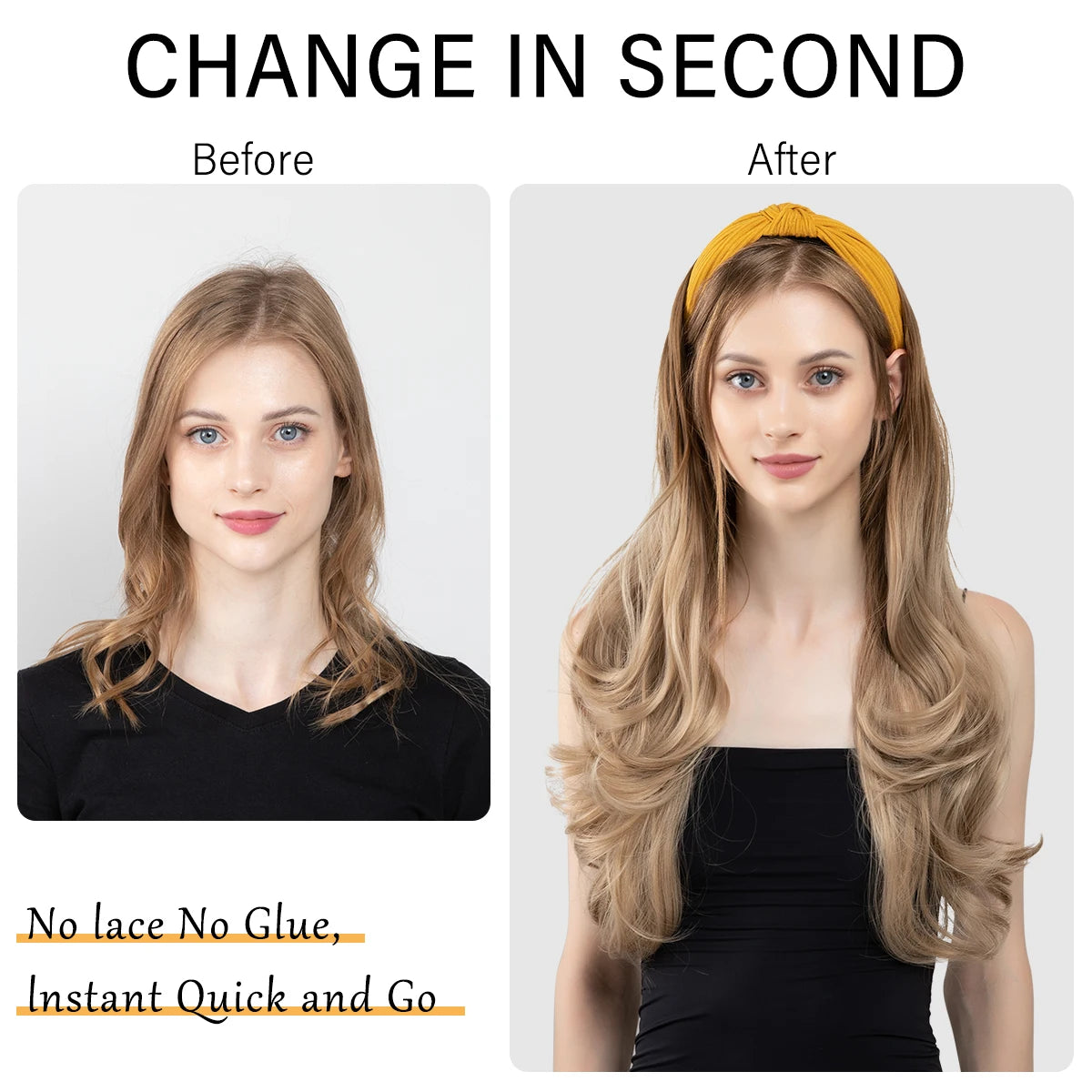 Synthetic Headband wigs Long Curly Wavy Hair Extensions Ombre Brown Black Blonde Half Wig For Women Daily Cosplay