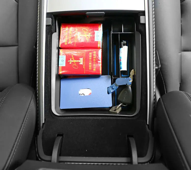 Interior Accessories Flocked Armrest Hidden Cubby Drawer Central Console Storage Box for 2021 2022 Model 3 Model Y
