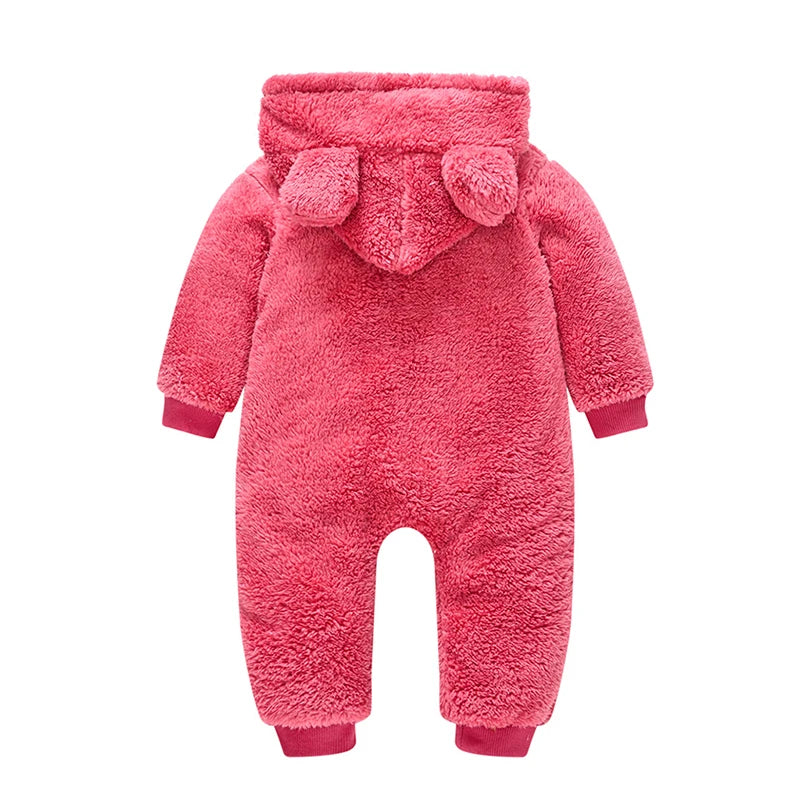 Baby Boy Clothes Spring Autumn Hooded Warm Baby Rompers Cute Plush Bear Overall Toddler Girl Jumpsuit Infants Crawling Clothing
