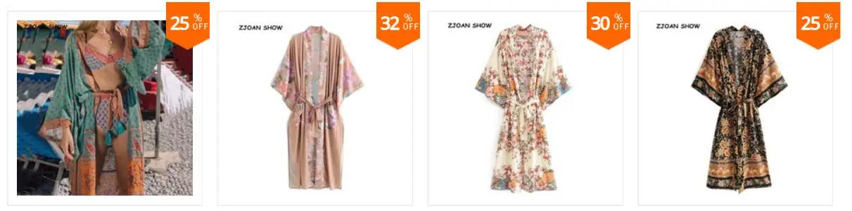 BOHO Women Blue With Pink Flower Print Kimono Shirt Holiday Tide Bow Sashes Mid Long Cardigan Summer Blouse Beach Cape