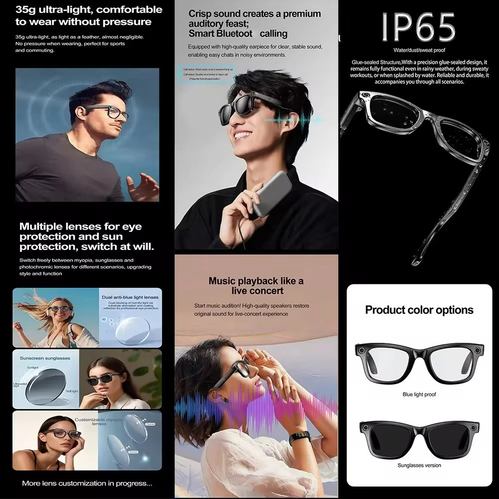 Smart Eyewear Music Audio Meta Glasses Smart Headphone Sunglasses Lenses AI Translate Wireless Smart Sunglasses with Camera