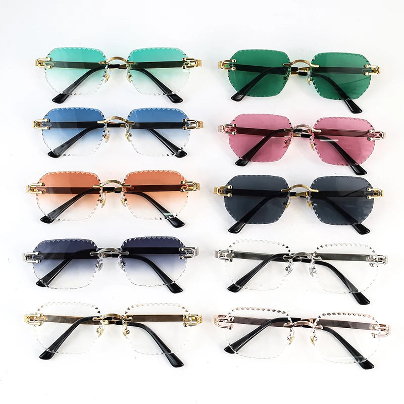 HBK Unisex Frameless Sunglasses Black PC Alloy Pink Blue Gradient Lens Polygon Rimless Design New Street Fashion Men Women