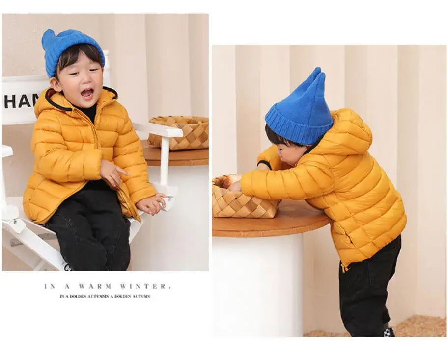 Girls Light Down Cotton Jacket Baby Boys Snowsuit Jackets Autumn Children Clothing 2-8 Years Fashion Kids Hooded Outerwear Coats