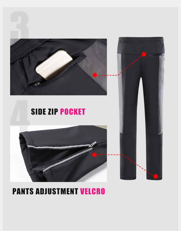 QUESHARK Men Women Thicked Warm Fleece Cycling Pants Windproof Waterproof  MTB Road Bike Bicycle Camping Trekking Trousers