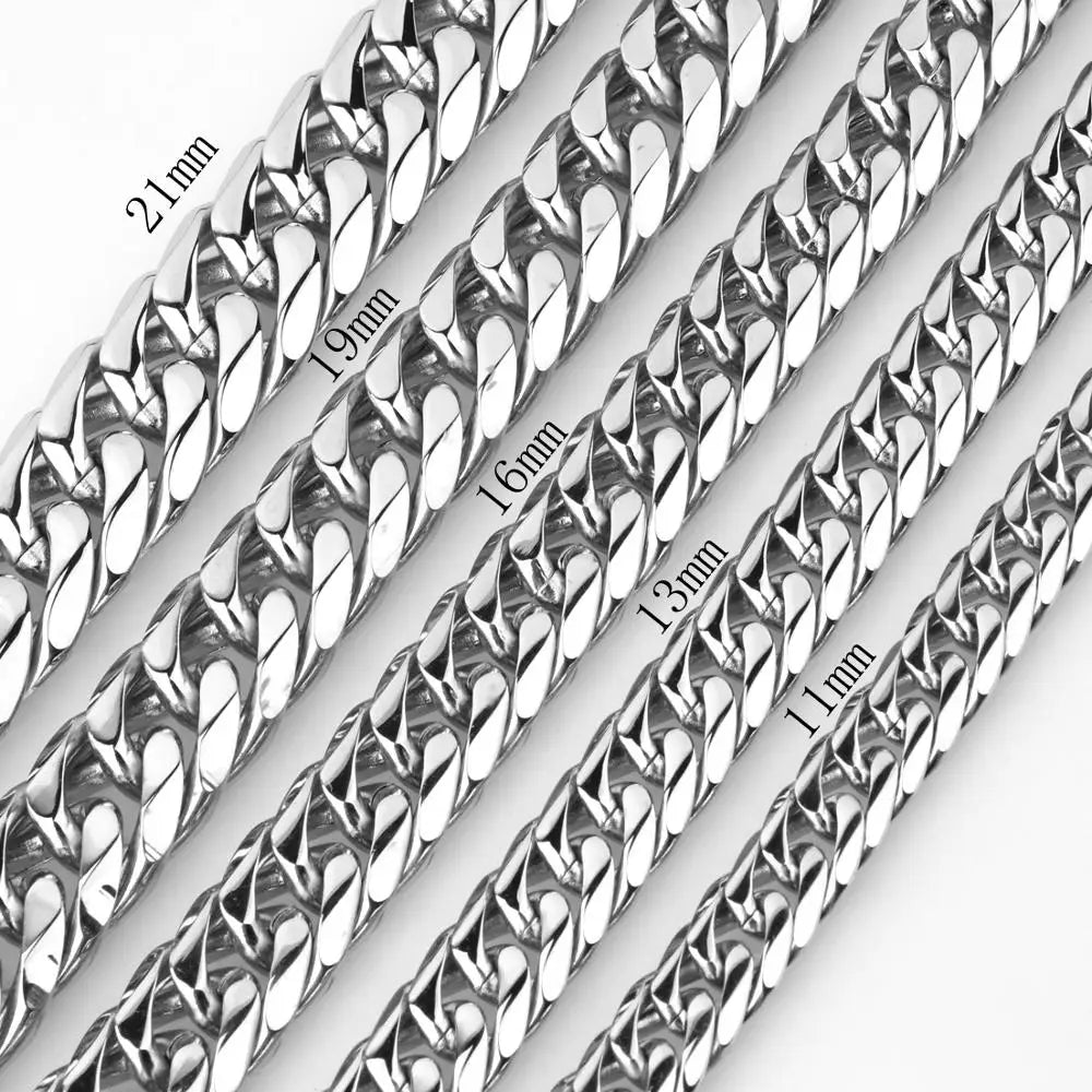 9/11/13/16/19/21mm Heavy Polished Stainless Steel Necklace Men Curb Cuban Link Chain Necklace Or Bracelet Choker Jewelry 7-40"