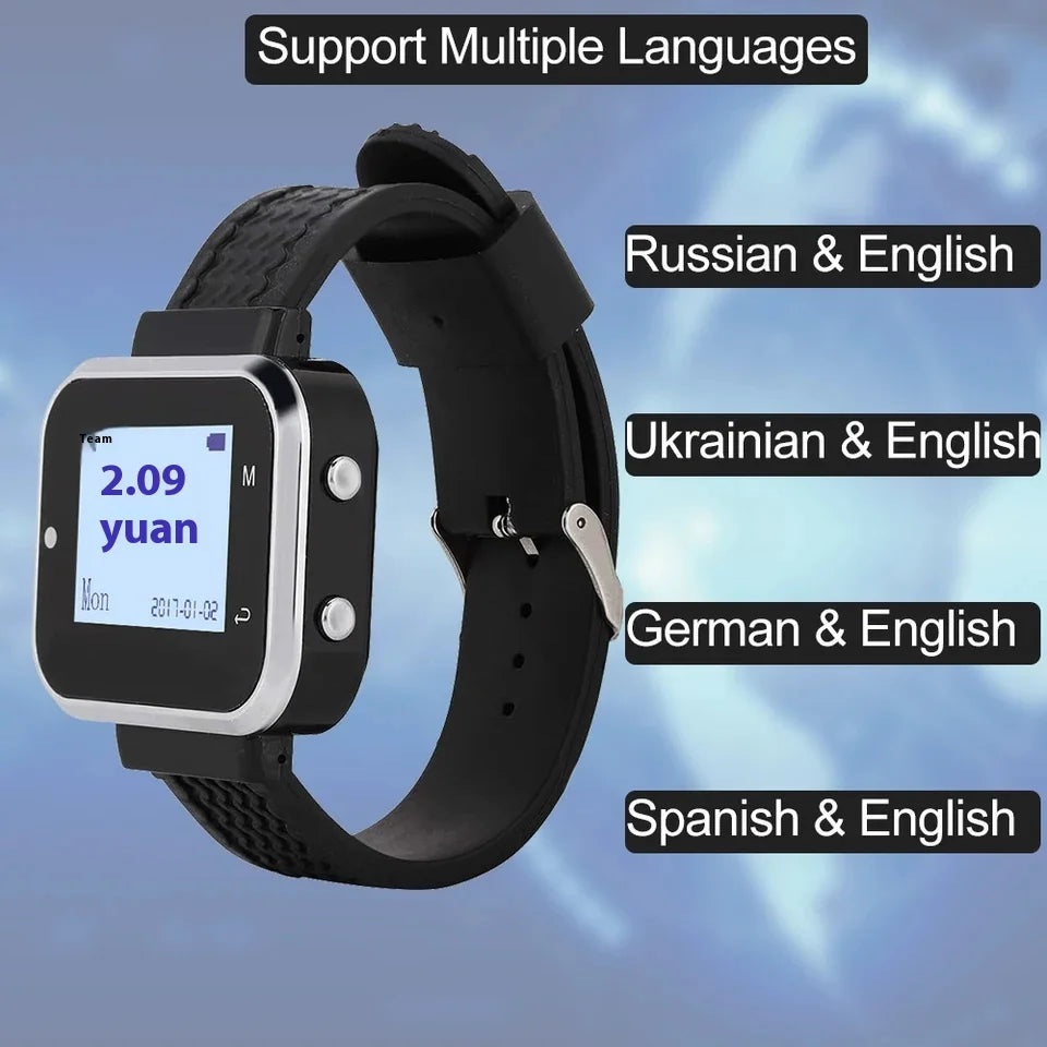 20 Call Button 2 Watch Pager Receiver for Restaurant Cafe Bar Wireless Service Call Bell Guest Calling System Pager