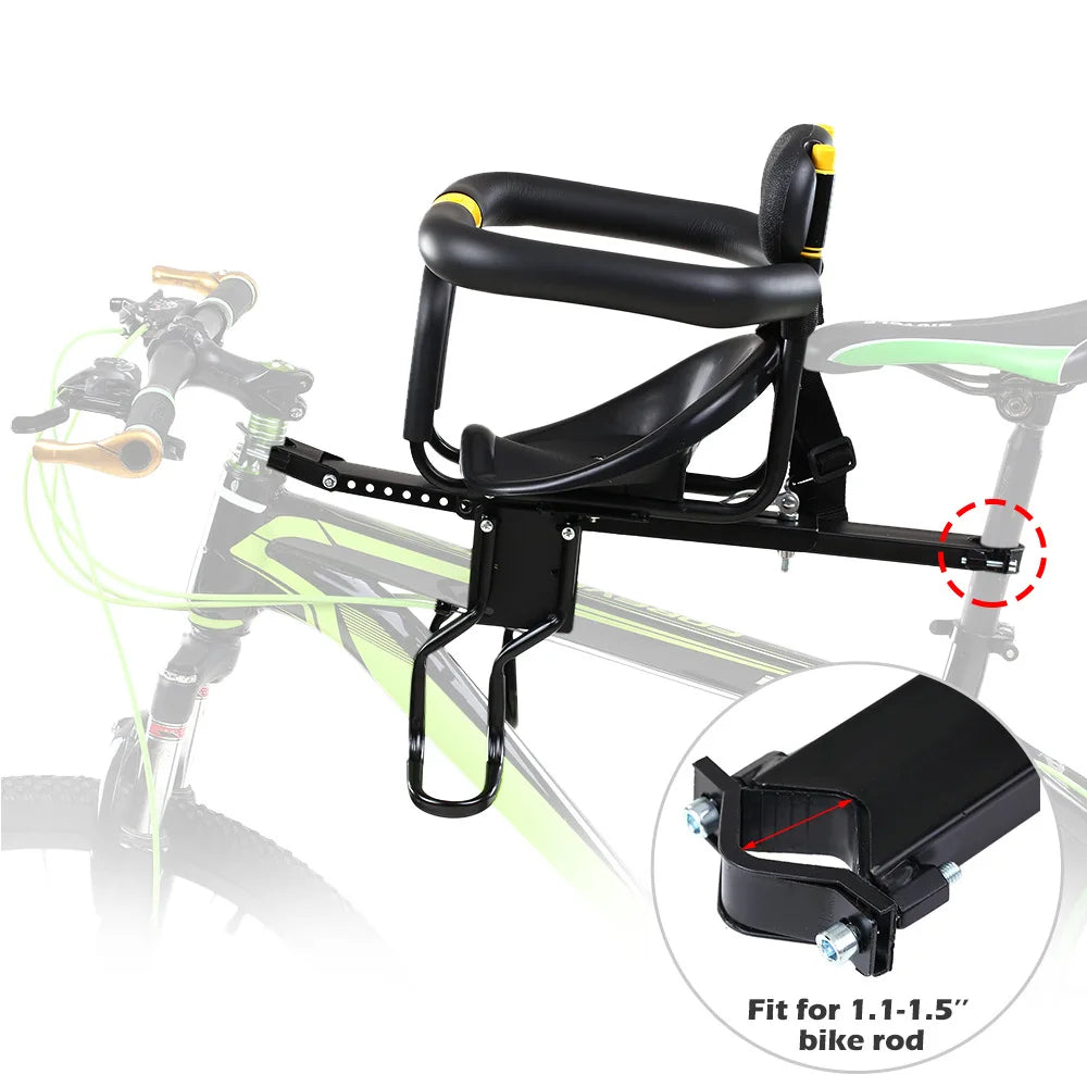 PANGDUBE Universal Front Bike Child Seat Adjustable Baby Bicycle Carrier with Safety Belt Foldable Kids Cycle Seat for Mountain