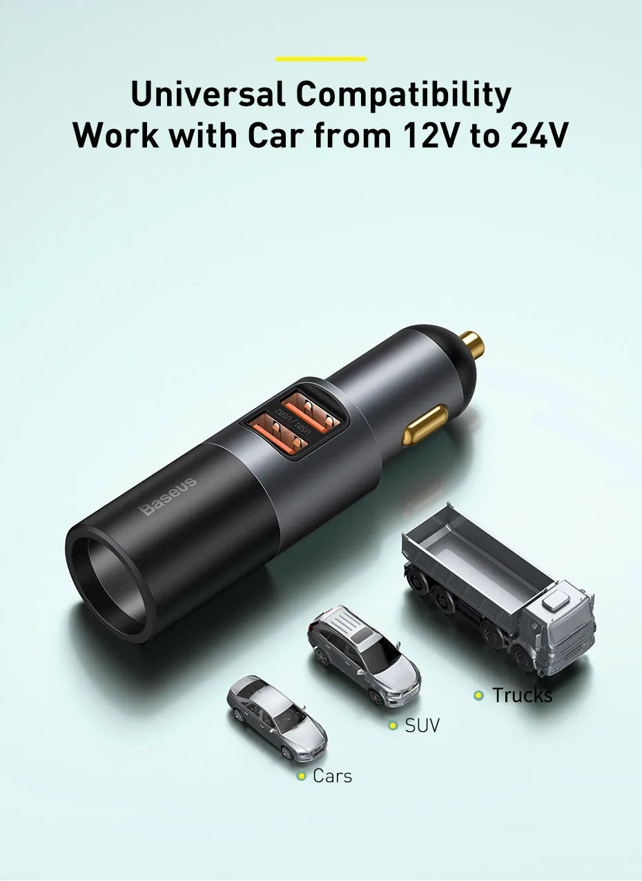 Baseus 120W Car Phone Charger Quick Charge QC 4.0 3.0 Dual USB Type C Expand Charger Adapter For iPhone Xiaomi Samsung Huawei