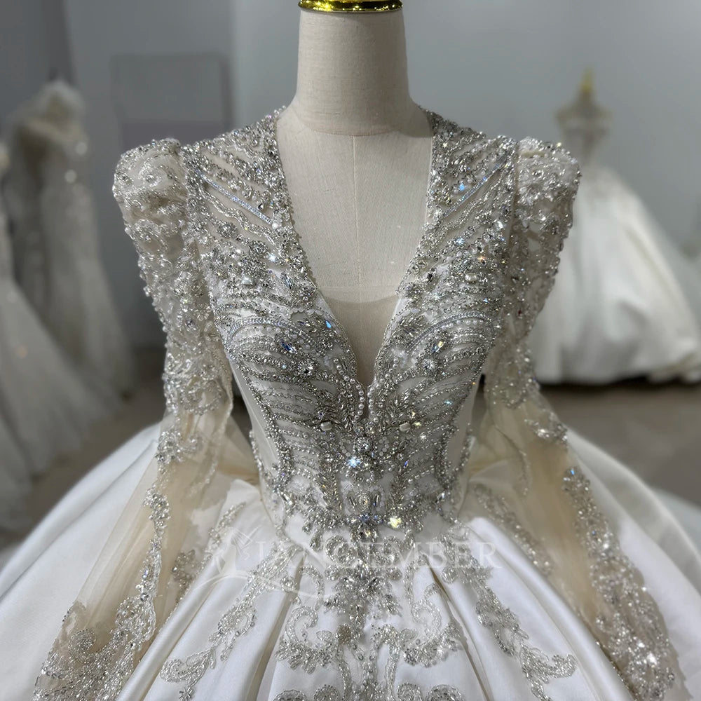 Vintage High-End French Light Luxury Wedding Dress New Bride Long Sleeve Satin Xs153