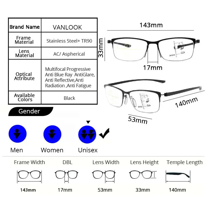 Multifocal Progressive Reading Glasses Computer for Reader Men Sight Clear Eyeglasses Women +1.0 1.5 2.0 2.5 3.0 3.5 4.0