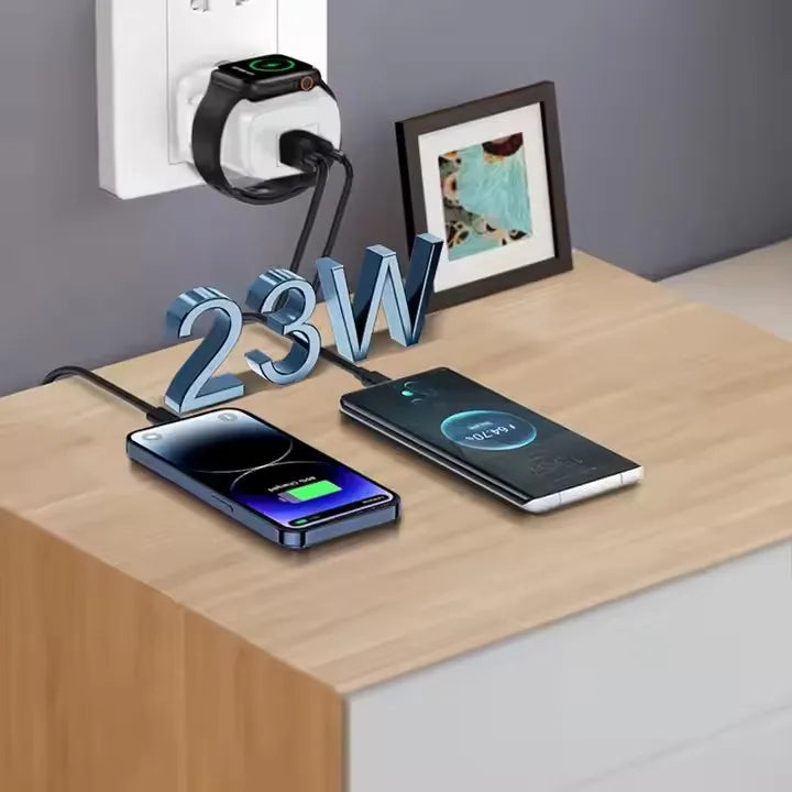 New Design 23W Fast PD Charger 1 Type-C 1 USB Ports OCP Wireless Charger Compatible QC2.0 QC3.0 for Home and Office