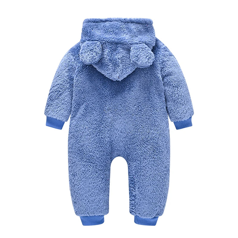 Cute Plush Bear Baby Rompers Toddler Girl Overall Jumpsuit Spring Autumn Hooded Zipper Baby Boys Romper Infant Crawling Clothing