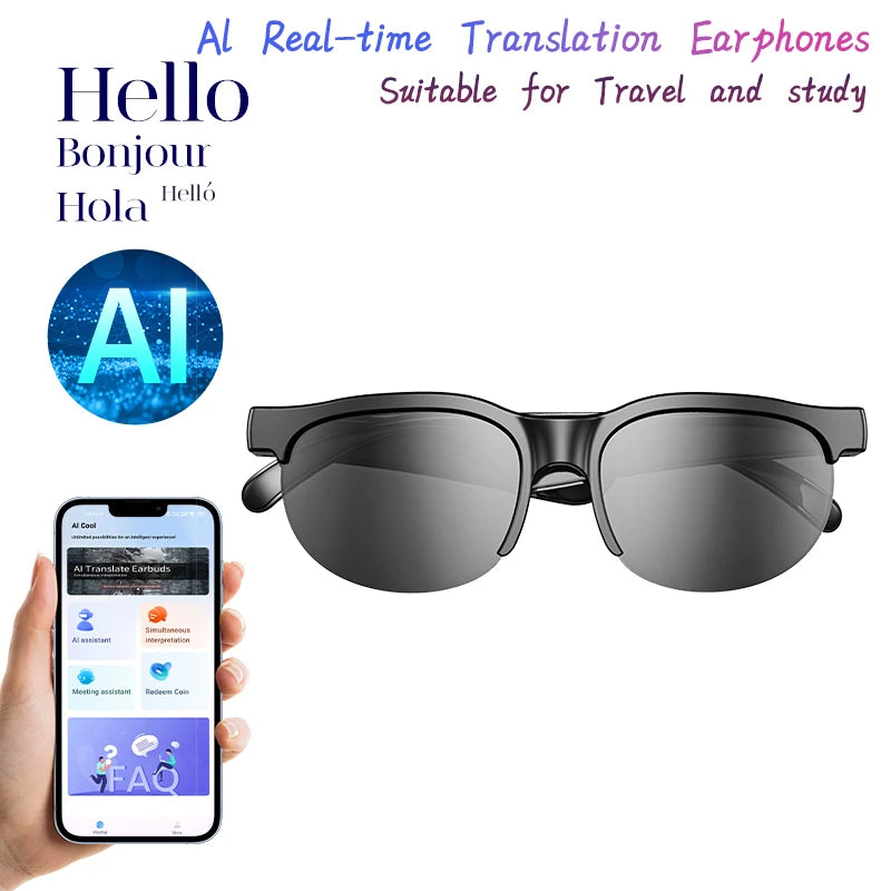 Elegant Lightweight Smart Glasses Open-Ear Cancelling Earphones Built-in Speaker LED Battery Polarized Lenses Glasses