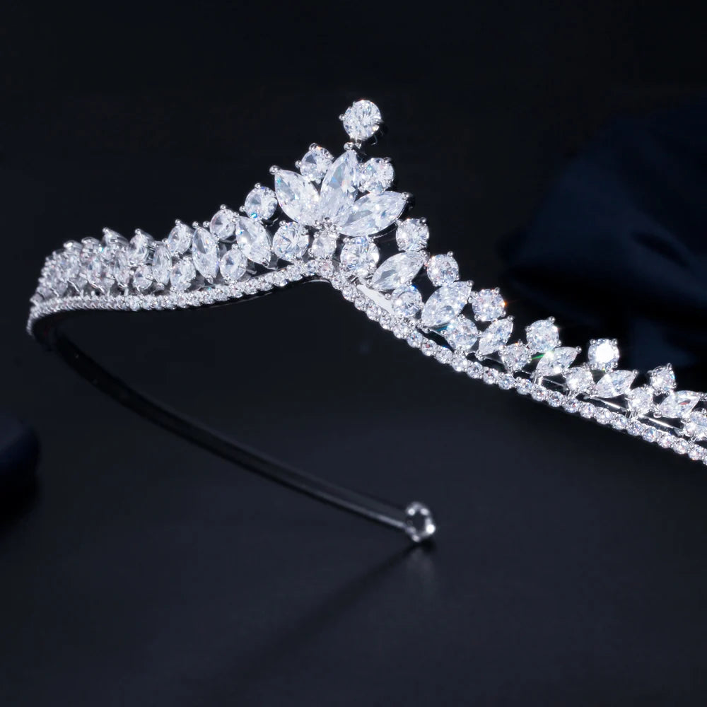 Elegant Shiny Cubic Zirconia Crystal Big Bridal Tiaras and Crowns Hair Accessories for Women Wedding Costume Headwear Jewelry