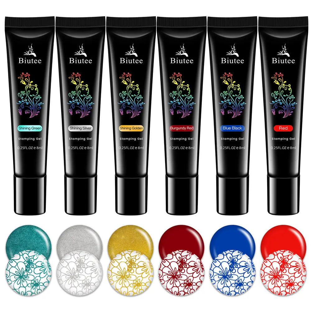 BIUTEE Nail Stamping Gel Polish Set 12 Colors Templates Stamp Print Oil UV Gel Varnish Soak Off Nail Art Kit Stamping Plate Tool