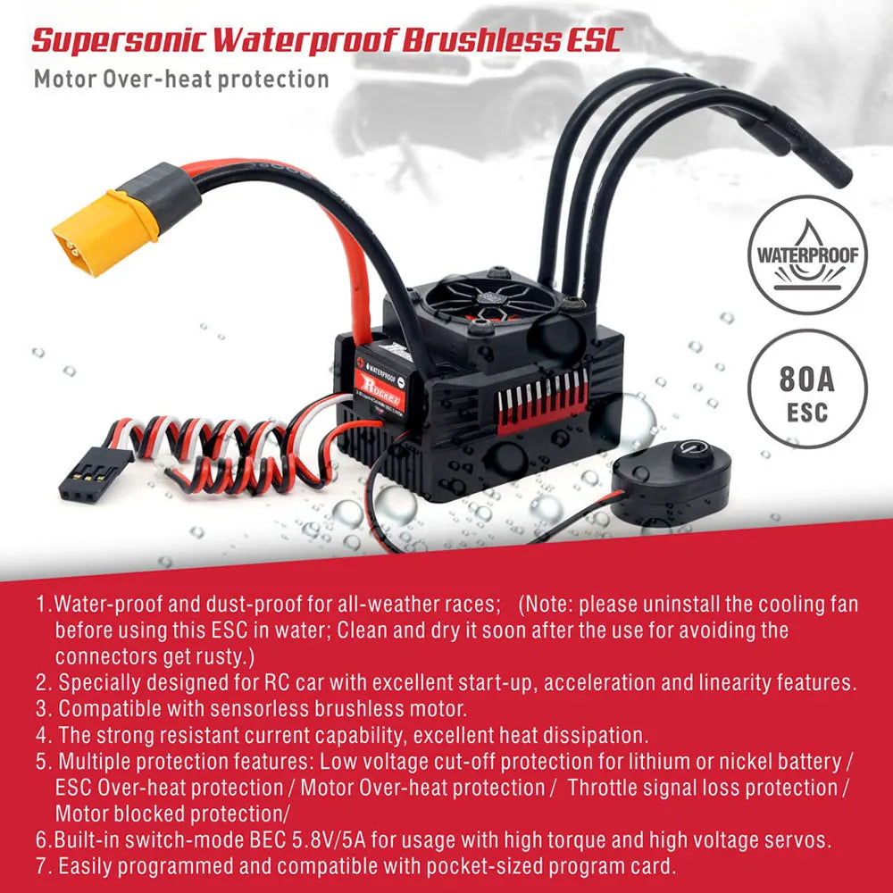 Rocket V2 Waterproof 3665 3800KV 3150KV 2750KV 2200KV Brushless Motor with 80A ESC for RC Car 1/10 Motor RC Rock Crawle