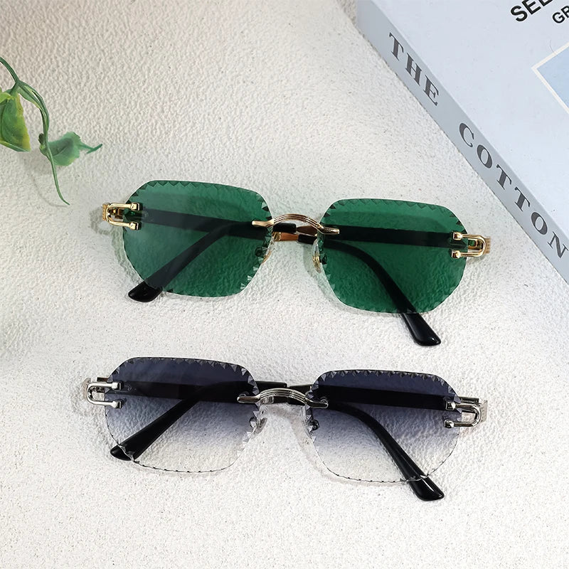 HBK Unisex Frameless Sunglasses Black PC Alloy Pink Blue Gradient Lens Polygon Rimless Design New Street Fashion Men Women