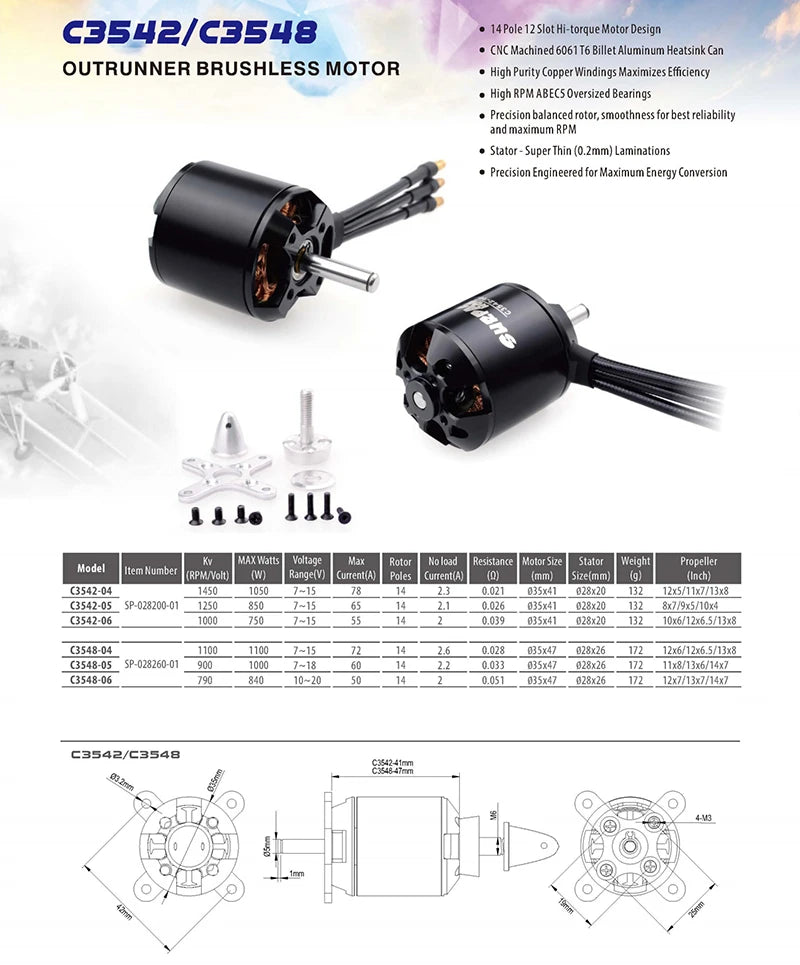SURPASS HOBBY C3530 C3536 C3542 C3548 Brushless Motor 14Pole Motor with Accessories for Aircraft Multicopter RC Plane Helicopter