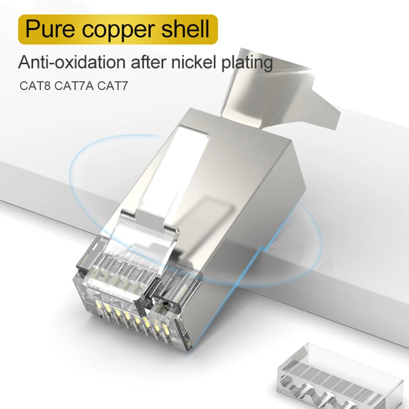 xintylink CAT7 rj45 connector 50U CAT6A ends ethernet cable plug network 10G SFTP FTP shielded lan jack pass through 1.5MM hole