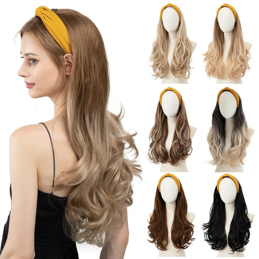 Synthetic Headband wigs Long Curly Wavy Hair Extensions Ombre Brown Black Blonde Half Wig For Women Daily Cosplay